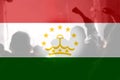 Defocus protest in Tajikistan. Conflict war between Kyrgyzstan and Tajikistan over border. Conflict. Country flag. Out