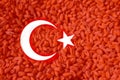 Defocus Russian-Ukrainian grain deal. Turkey flag. High grain price, wheat shortage and food crisis concept. Block ports