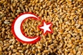 Defocus Russian-Ukrainian grain deal. Turkey flag. High grain price, wheat shortage and food crisis concept. Block ports