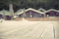 Defocus Rustic landscape wooden houses hill forest sky. Royalty Free Stock Photo