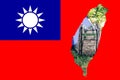 Defocus Taiwan flag, official colors and proportion correctly. National Taiwan flag. Taiwan map. Democracy. War and