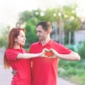 Defocused background European couple in love.Gentle moment and romantic concept.Couple in love