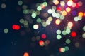 Defocused of beautiful polygon lights..Bokeh of colorful lighting in 7 polygon heptagon in smoky night background