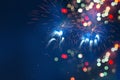 Defocused of beautiful polygon lights and firework display..Bokeh of colorful lighting in 7 polygon heptagon and firework