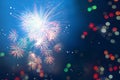 Defocused of beautiful polygon lights and firework display..Bokeh of colorful lighting in 7 polygon heptagon and firework