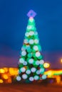 Defocused Blue Bokeh Background Effect. Design Backdrop. New Year Boke Lights