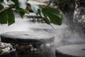 Defocused and blurred image for background. Hot Springs, Boiling and steaming water in geyser vent. Steaming geothermal hot water