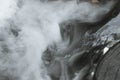 Defocused and blurred image for background. White steam,Hot Springs, Boiling and steaming water in geyser vent, Large stones