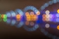 Defocused blurred lights of the Railway bridge in Riga at night Royalty Free Stock Photo