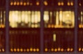 Defocused, blurred urban background, reflection in office windows at night