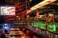 Defocused view of interior of an upmarket restaurant, empty and closed with Polish notice Closed due to Coronavirus Royalty Free Stock Photo