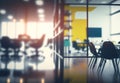 Defocused business office, late afternoon, tables and chairs