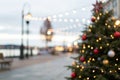 Defocused Christmas tree. Defocused Lights. Christmas tree background Royalty Free Stock Photo