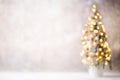 Defocused christmas tree silhouette with blurred lights. Royalty Free Stock Photo