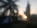 Defocused coconut tree, sky and sunset background Royalty Free Stock Photo