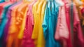 Defocused display of vibrant clothing racks creating a colorful and abstract background for the bustling clothing stalls