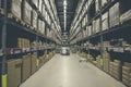 Defocused distribution storehouse or modern warehouse exterior w