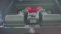 MOSCOW - CIRCA AUGUST, 2018: Defocused Ferrari engine becomes focused