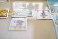 Defocused illustrative editorial tarot cards. Royalty Free Stock Photo