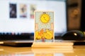 Defocused illustrative editorial tarot cards. Royalty Free Stock Photo
