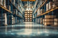 Abstract Blur Industrial Warehouse Interior with Storage Shelves Royalty Free Stock Photo