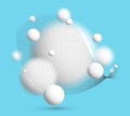 Defocused light levitating spheres with particles wave flowing atmospheric ambient vector background over blue, 3D balls soft and Royalty Free Stock Photo