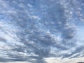 Defocused natural blue cloudscape landscape, cirrocumulus cloud form or pattern in bright day morning or afternoon sky background.