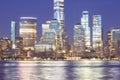 Defocused picture of New York City night skyline, abstract urban background, color toning applied, USA Royalty Free Stock Photo