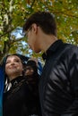 Defocused portrait Young heterosexual couple in love in the shad Royalty Free Stock Photo