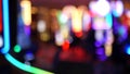 Defocused slot machines glow in casino on fabulous Las Vegas Strip, USA. Blurred gambling jackpot slots in hotel near Fremont