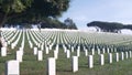 Defocused Tombstones, American Military Memorial Cemetery, Graveyard In USA.