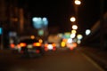 Defocused traffic night light bokeh. Royalty Free Stock Photo
