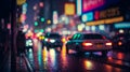 Defocused view of busy night city street at rainy night Royalty Free Stock Photo