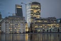 Defocused view of the City of London on a rainy night