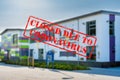 Defocused view of exterior of school building, empty and closed due to coronavirus Royalty Free Stock Photo