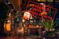 Defocused view of interior of an upmarket restaurant, empty and closed with Polish notice Closed due to Coronavirus Royalty Free Stock Photo