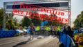 Defocused view of sport contestants for marathon race. Sports event cancelled due to coronavirus