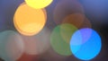 Defocused yellow - blue circles light effects, abstract blurred motion boche particles