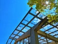 Defocusing greenhouse building against the blue sky