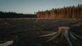 Deforestation aftermath a desolate landscape of tree stumps and felled trees Royalty Free Stock Photo