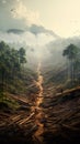 deforestation and forest destruction, natural and environmental disaster, tree damage and climate change, generative AI Royalty Free Stock Photo