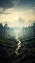 deforestation and forest destruction, natural and environmental disaster, tree damage and climate change, generative AI Royalty Free Stock Photo