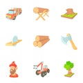 Deforestation icons set, cartoon style Royalty Free Stock Photo