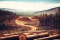 Deforestation. Logging in forest. Generative Ai Art. Landscape view with trees cut