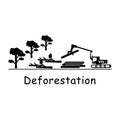 Deforestation Logging. Pictogram depicting logger logging machine cutting down tress destroying environment deforestation logging.