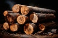 Deforestation and timber harvesting. Felled tree logs