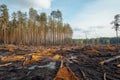 Deforested Area with Pine Trees and Clear Sky - Environmental Impact and Landscape Changes Royalty Free Stock Photo