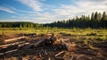 Deforested area with stumps and discarded trees Royalty Free Stock Photo