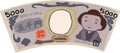 Deformed Cute hand-painted Japanese 5000 yen note