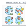 Deglobalisation color icons set